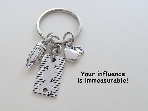 Teacher Appreciation Gifts • "Your influence is immeasurable!" Ruler, Pencil, & Apple Keychain by JewelryEveryday