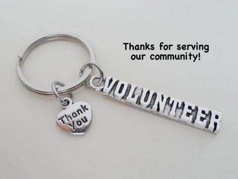 Volunteer Appreciation Gifts • "VOLUNTEER" Tag & Thank You Heart Charm by JewelryEveryday w/ "Thanks for serving our community" Card