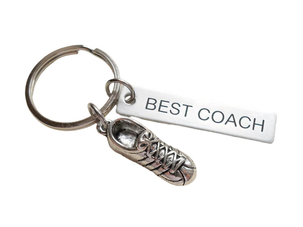 Track Coach Appreciation or Student Gift • Custom Engraved Steel Tag Keychain with Running Shoe Charm | Jewelry Everyday
