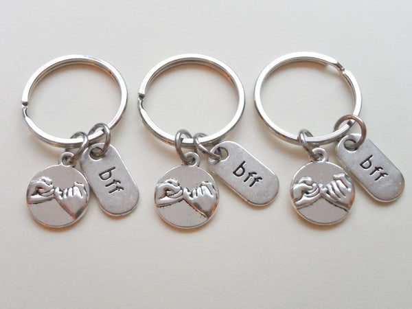 Triple BFF Pinky Promise Keychains; Hand Bag Charm, Promise Gift, Best Friends Keychains