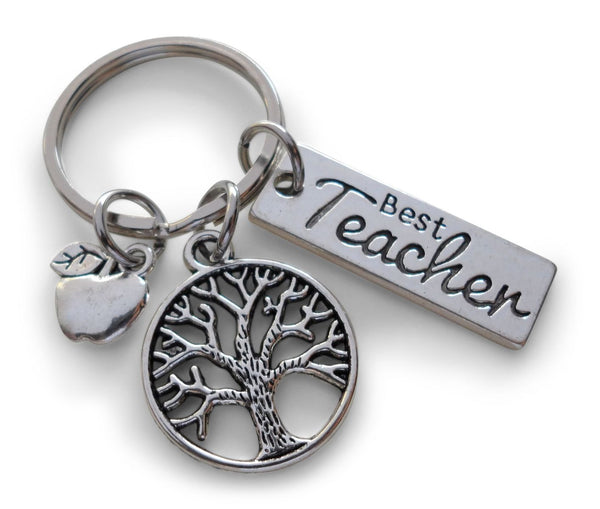 Best Teacher Tag, Small Tree, and Apple Charm Keychain Teacher Appreciation Gift - Thanks for Helping Me Grow