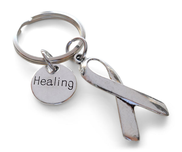 Cancer Awareness Ribbon & Healing Charm Keychain - Carry With You Hope And Strength