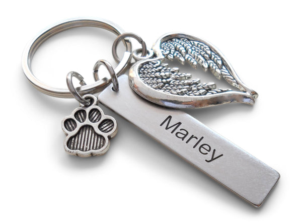 Custom Paw & Wings Charm Keychain with Custom Engraved Tag, Pet Loss Gift, Dog Memorial Keychain