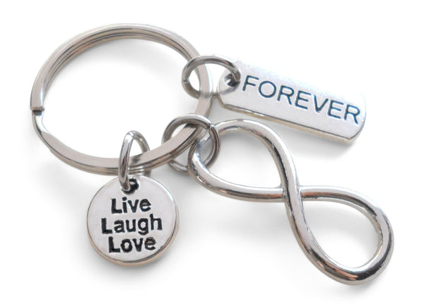 Infinity Charm Keychain with Forever Tag & Live Laugh Love Circle Charm, Couples Keychain