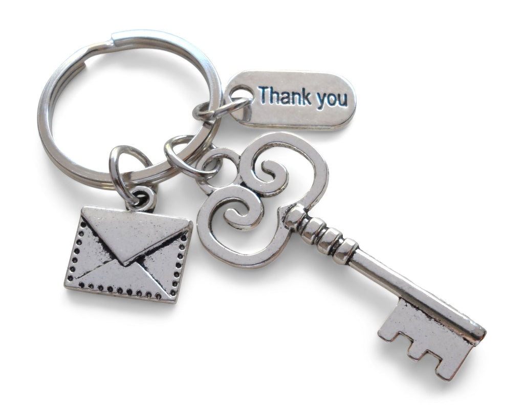 Key & Envelope Charm Keychain with Thank You Charm, Secretary, Office Staff, Postal Worker, & Receptionist Gift Keychain