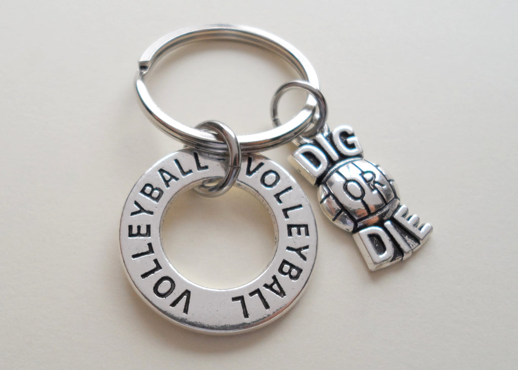 Volleyball Ring & Dig or Die Charm Keychain, Volleyball Keychain, Graduate Gift, Team Gift Keychain
