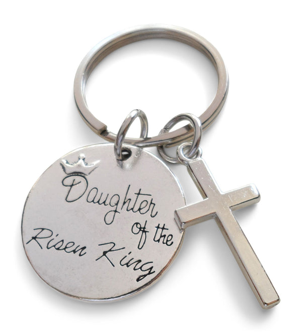 Daughter of the Risen King Disc with Cross Charm Keychain, Religious Keychain Gift, Christian Keychain