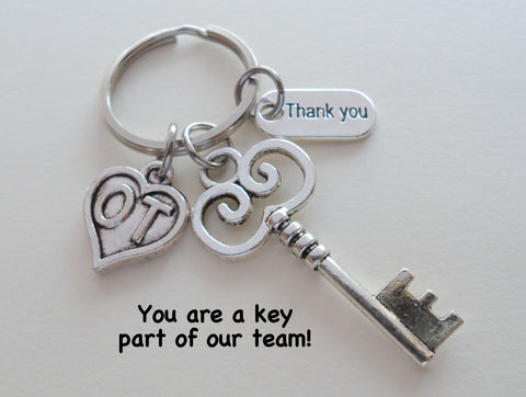Occupational Therapist Keychain with Key, OT Heart, and Thank You Charm, OT Appreciation Gift