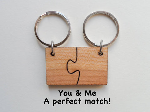 5 Year Anniversary Gift • Wood Matching Puzzle Keychains - You & Me a Perfect Match by Jewelry Everyday