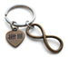 Bronze Infinity Symbol Charm With 8 Tally Mark Heart Charm Keychain, 8 Year Anniversary - You and Me for Infinity