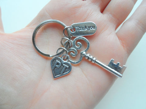 Physical Therapist Appreciation Gift Keychain, Thank You Gift for Clinic Staff, Key & PT Heart Charm