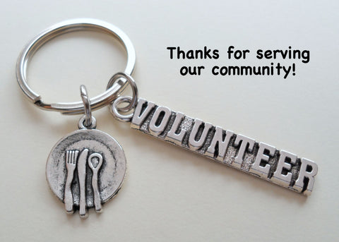 Volunteer Appreciation Keychain with Food Plate Charm, Community Service Keychain