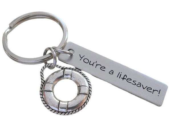 Volunteer Appreciation Gifts • Lifesaver Charm & Steel Tag w/ Inscription "You're a lifesaver!" Keychain by JewelryEveryday