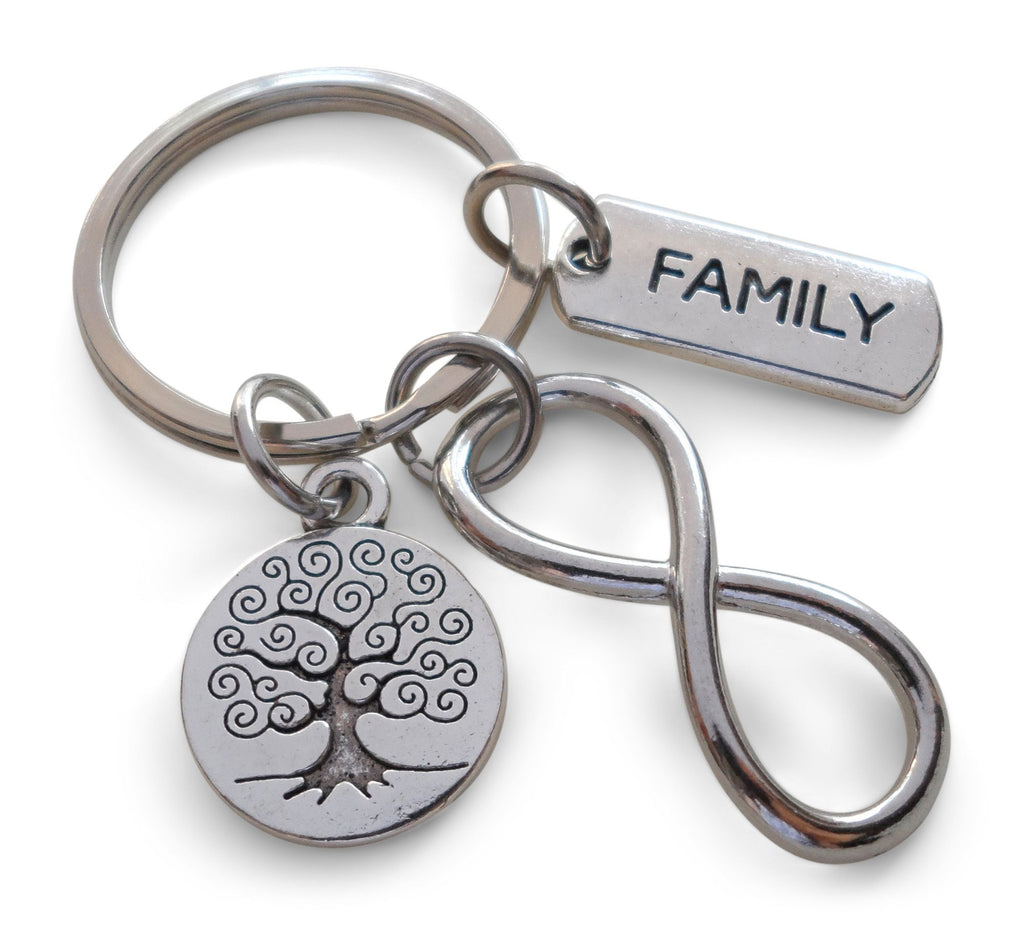 Infinity Symbol Charm Keychain with Family Tag & Tree Charm - For Infinity; Family Keychain