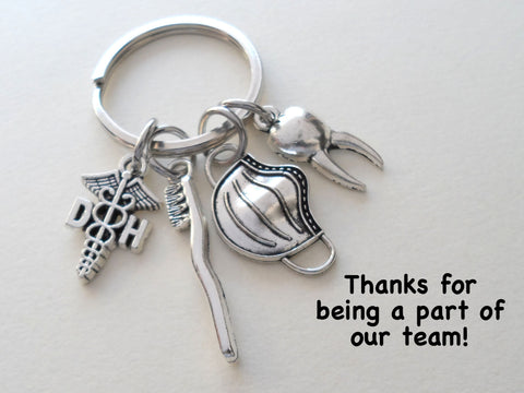 Dental Hygienist Keychain, Tooth, Toothbrush, Mask & DH Charm Keychain, Dentist Office Employee Thank You Keychain