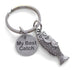 Silver Bass Fish Keychain with Engraved Disc "My Best Catch"; Couples Keychain