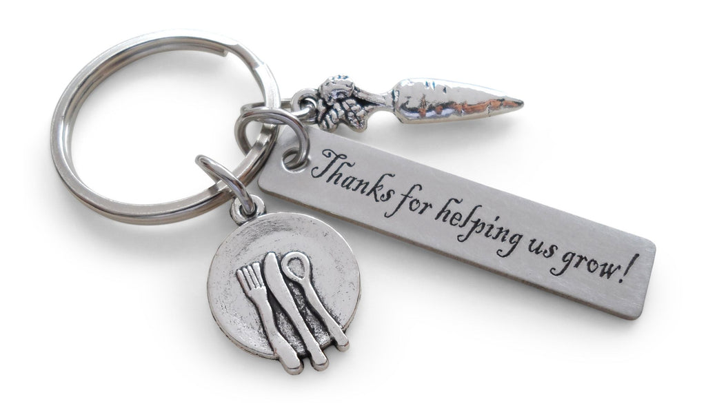 Thanks for Helping Us Grow Engraved Rectangle Tag With Plate & Carrot Charm Keychain Gift, School Lunch Staff Appreciation Gift