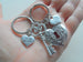 True Love Large Key and Heart Lock Keychain Set - Key To My Heart; Couples Keychain Set