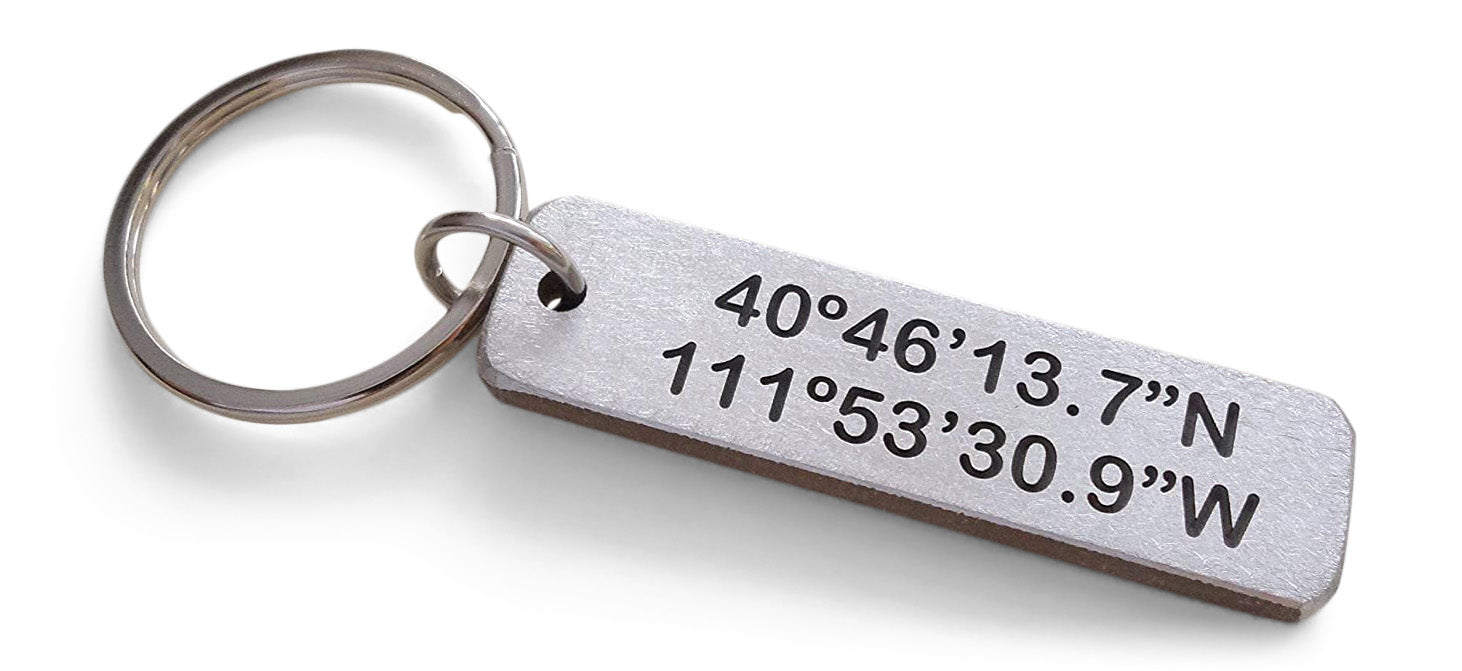 Coordinates Keychain Custom Aluminum GPS Keychain Latitude