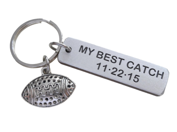 Custom Engraved Aluminum Keychain Tag with Football Charm; Couples Keychain