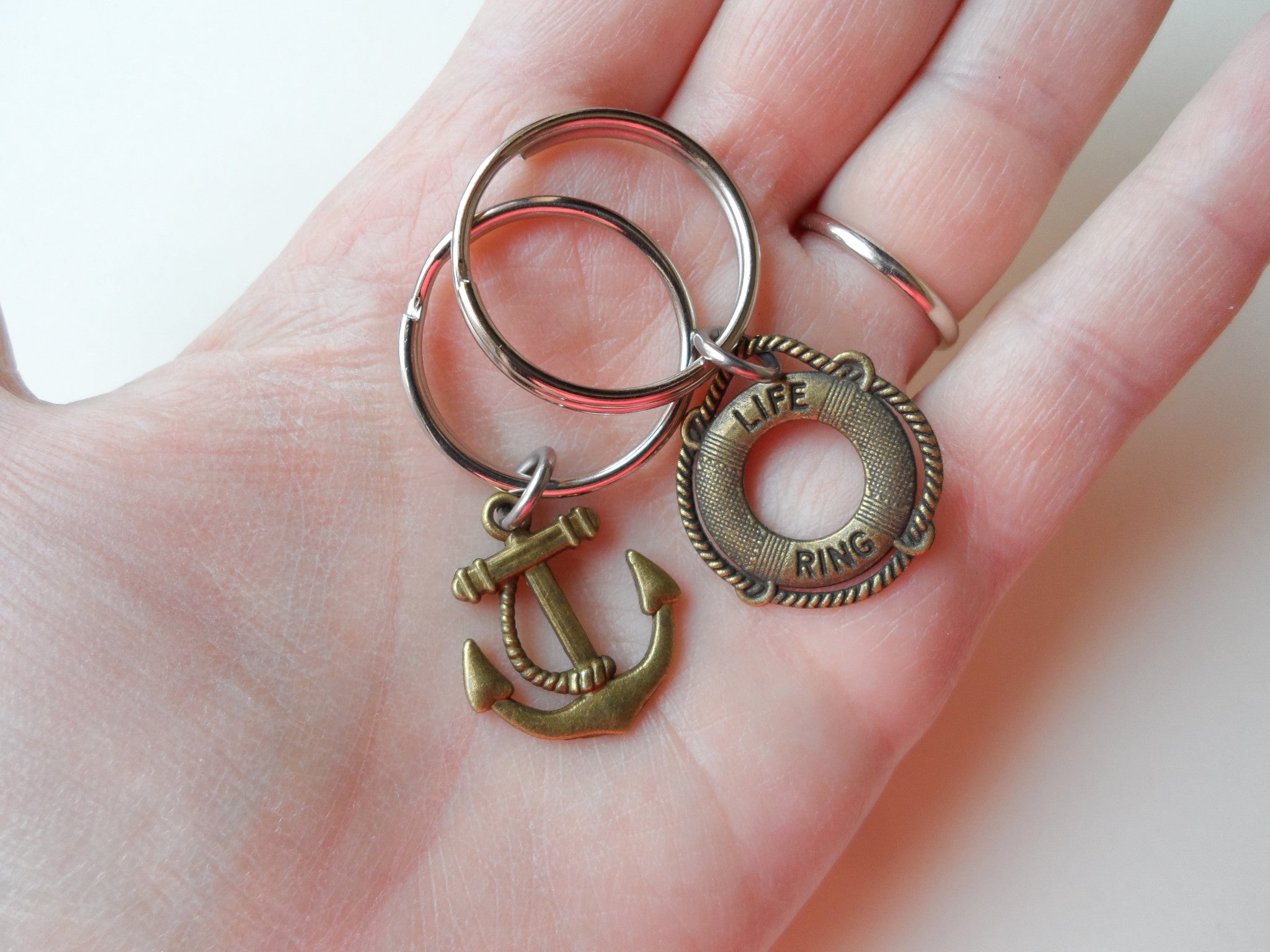 Bronze Anchor Lifesaver Ring Keychain Set JewelryEveryday