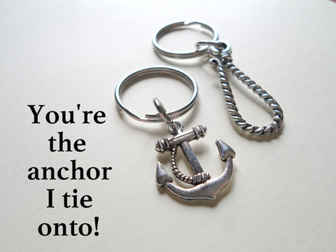 Anchor & Metal Rope Keychain Set - You're The Anchor I Tie Onto; Couples Keychain Set