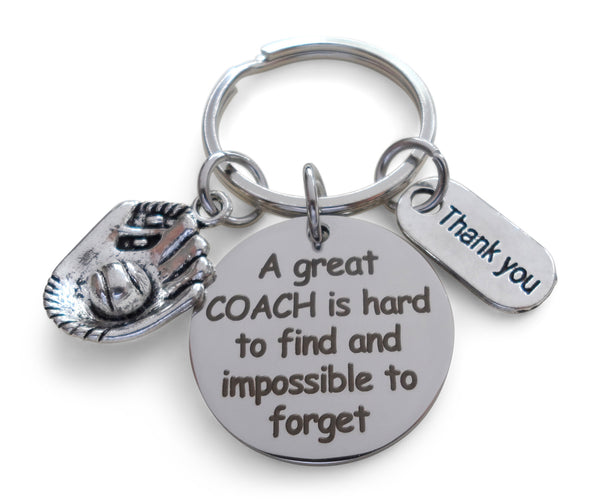 Baseball Coach Appreciation Gift • Engraved "A Great Coach is Impossible to Forget" Keychain | Jewelry Everyday