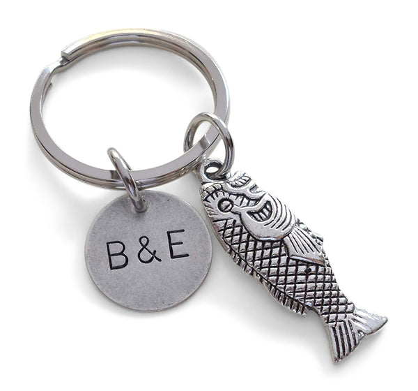 Silver Bass Fish Keychain - You Are A Great Catch; Couples Keychain, Custom Engraved Tag Option