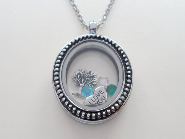 Personalized Black Oval Dot Memory Locket Necklace for Mom or Grandma - by Jewelry Everyday