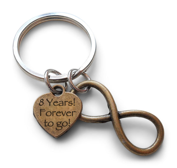 Bronze Infinity Symbol Charm With 8 Years Forever to Go Heart Charm Keychain, 8 Year Anniversary - You and Me for Infinity