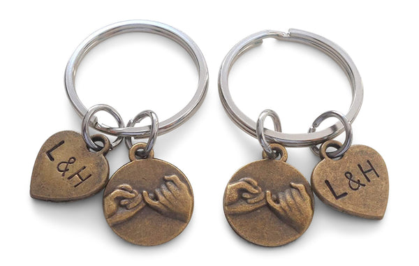 Double Bronze Pinky Promise Charm Keychains; Couple Keychains, Promise Gift Personalized