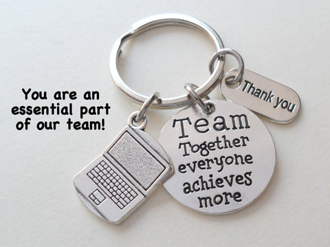 Office Staff Appreciation Keychain; Team Disc Charm, Computer Laptop, & Thank You Charm Keychain