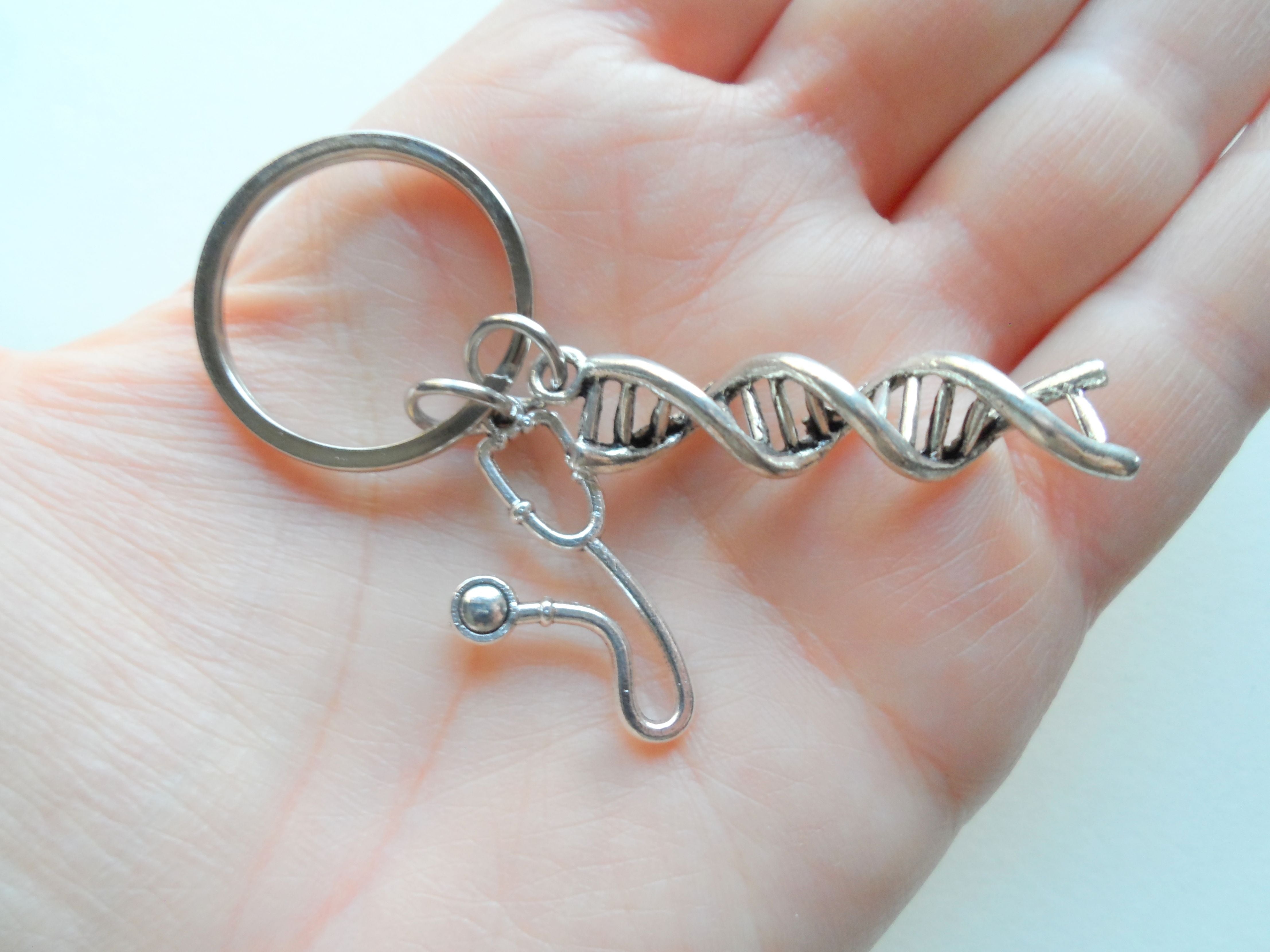 DNA Molecule Double Helix Stethoscope Charm Keychain Medical Geneti JewelryEveryday