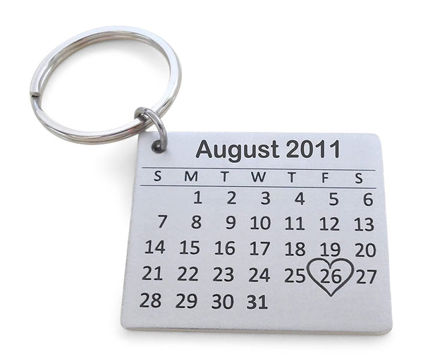 Personalized 10 Year Anniversary Gift • Aluminum Calendar Keychain Engraved with Heart; Custom Engraved Backside Options