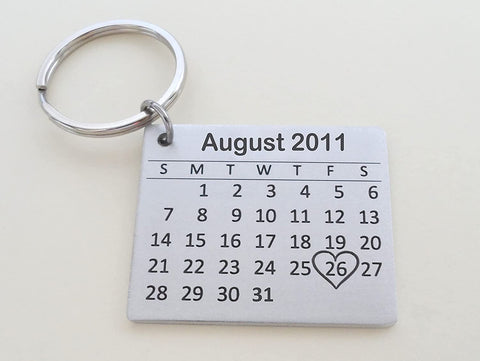 Personalized 10 Year Anniversary Gift • Aluminum Calendar Keychain Engraved with Heart; Custom Engraved Backside Options