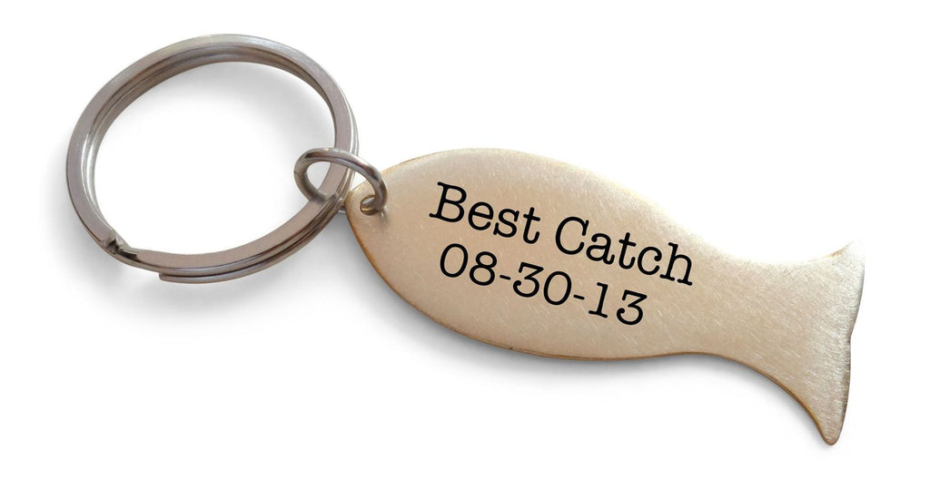 Custom Engraved Brass Fish Tag Keychain, Fisher's Keychain, Couples Anniversary Keychain Gift