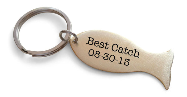 Custom Engraved Brass Fish Tag Keychain, Fisher's Keychain, Couples Anniversary Keychain Gift