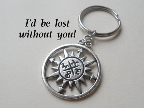 Sun Compass Keychain - I'd Be Lost Without You; Couples Keychain