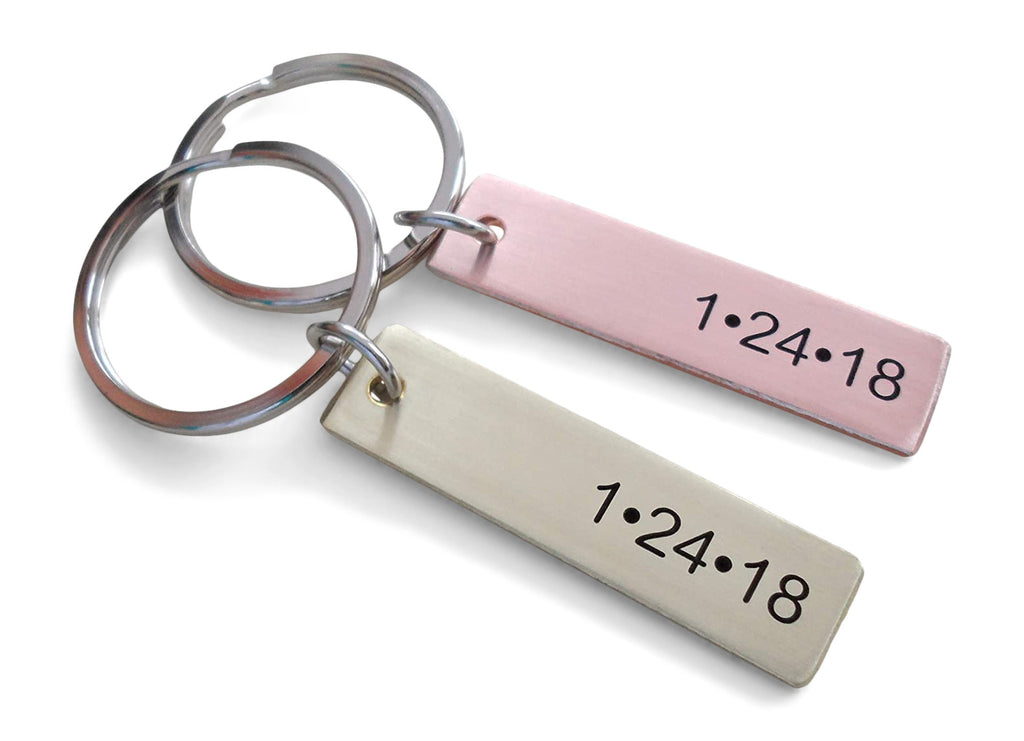 Personalized Brass and Copper Rectangle Tag Keychains Engraved for 7 Year Anniversary Gift