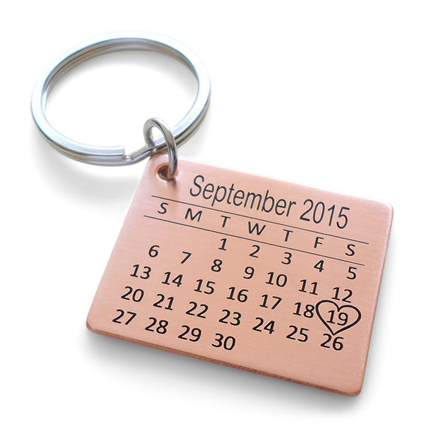 Custom Personalized Anniversary Calendar Keychain, Anniversary Gift, Husband Wife Key Chain, Boyfriend Girlfriend Gift, Customized Couples Keychain, Brass, Copper, or Bronze