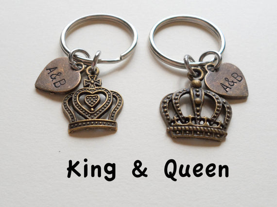 Personalized & Matching King & Queen Crown Couples Keychain in Bronze | Jewelry Everydayc