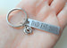 Dad Est. 2020 Engraved Rectangle Keychain with Baby Feet Charm; Father's Keychain