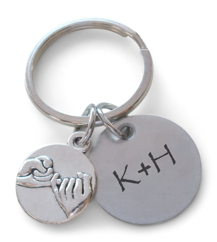 Pinky Promise Charm Keychain With Engraved Disc "Promise" in Korean (Hangul); Couple Keychain