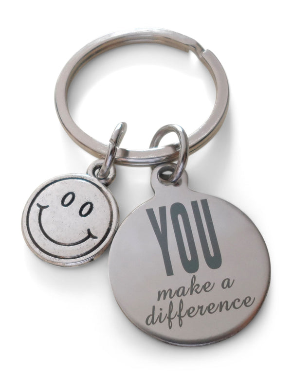 Smiley Face Charm & "You Make a Difference" Disc Keychain, Volunteer Appreciation Keychain