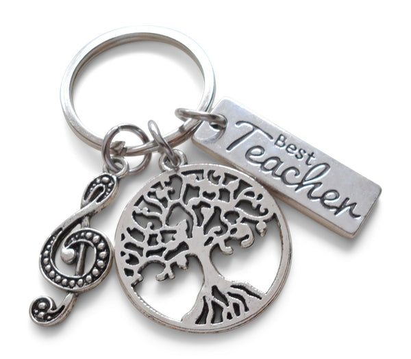 Music Teacher Keychain; Tree, Treble Clef & Best Teacher Charm Keychain