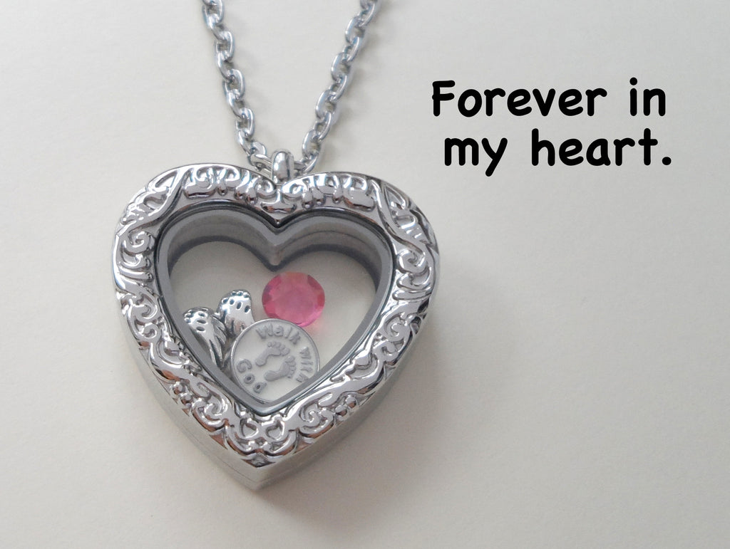 Personalized "Forever in My Heart" Stainless Steel Heart Locket Necklace for Baby Loss Memorial - by Jewelry Everyday