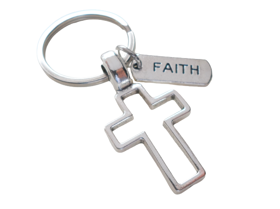 Cross Keychain with Faith Tag Charm, Religious Keychain