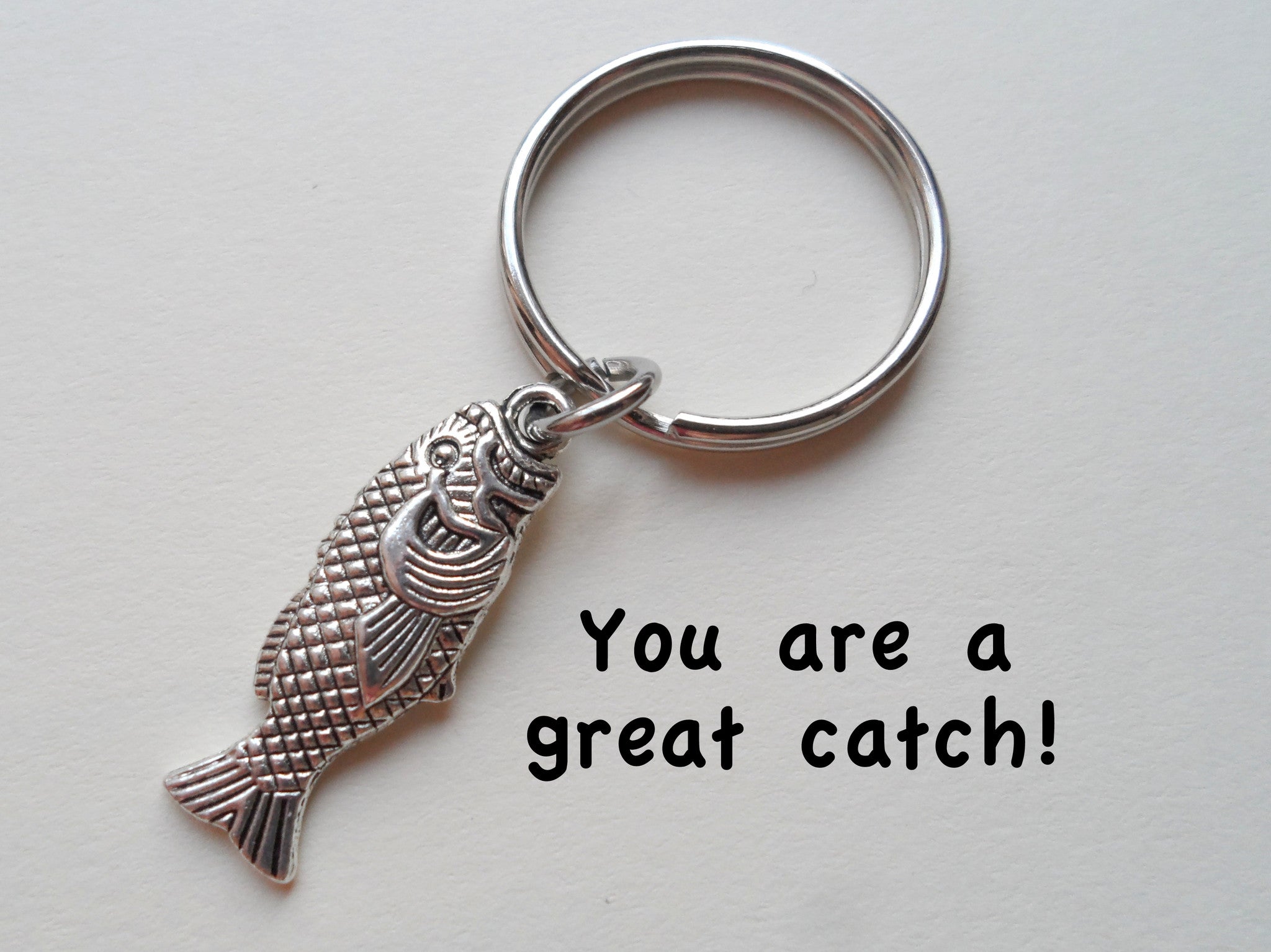JewelryEveryday Silver Bass Fish Keychain You Are A Great Catch Couples Keychain Silver / No Customization