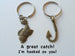 Bronze Fish and Hook Keychain