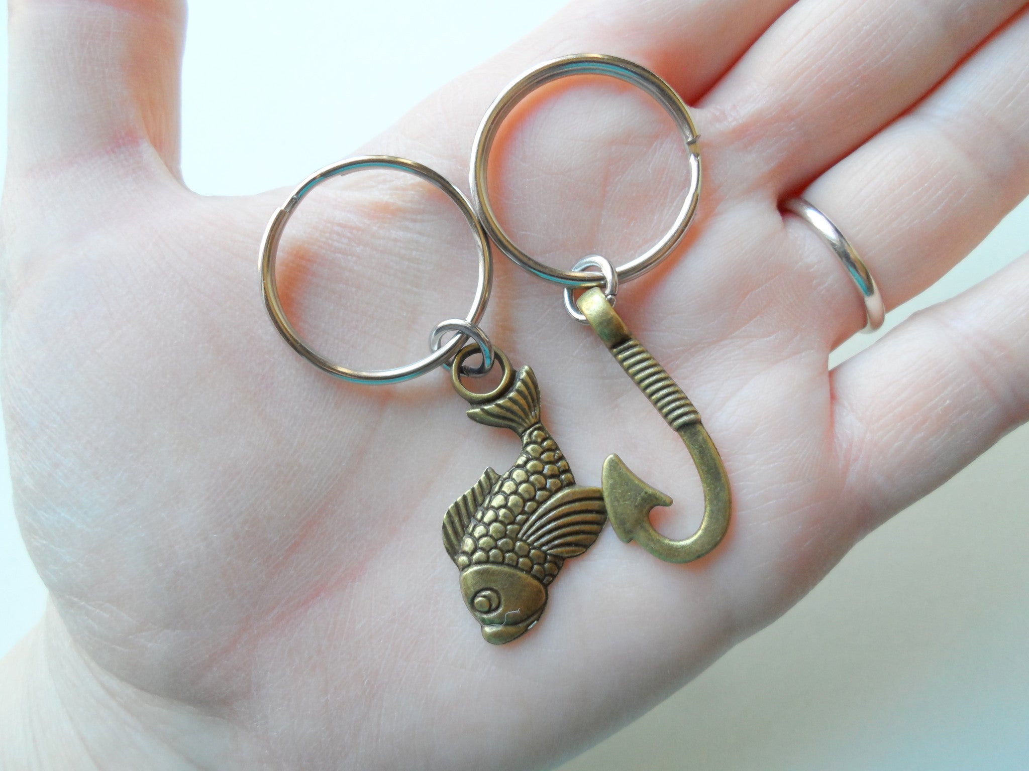 boyfriend fish hook Bronze Fish and Hook Keychain – JewelryEveryday